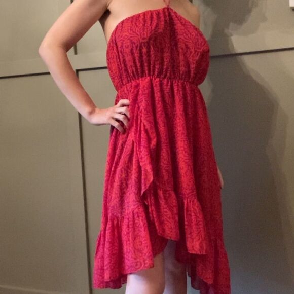 𝅺FREE People Chiffon Safari Sun Short Casual Dress in Mango Combo Size Small - Picture 3 of 15